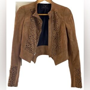 BCBGMaxAzria Skylar Faux Suede Jacket w/ Laser-Cut Design